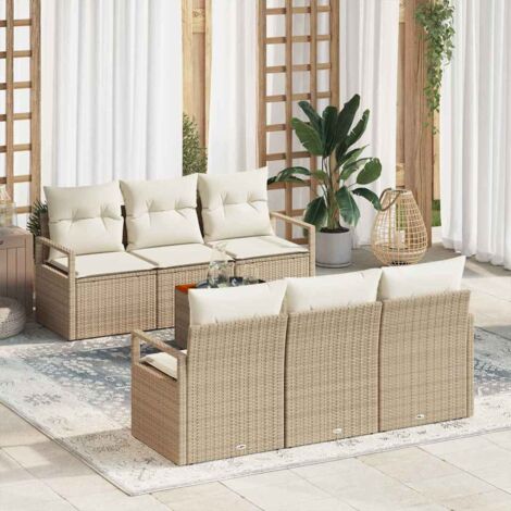 Conjunto de sofá de jardín 7 pcs Beige y blanco vidaXL
