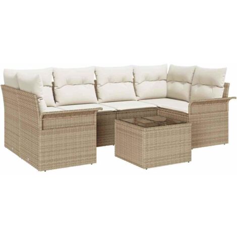 Conjunto de sofá de jardín 7 pcs Beige y Crema 55 x 55 x 37 cm vidaXL