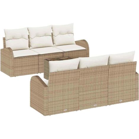 Conjunto de sofá de jardín 7 pcs Beige y Crema ratán sintético vidaXL