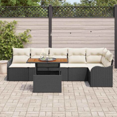 Conjunto de sofá de jardín 7 pcs Negro Poliratán