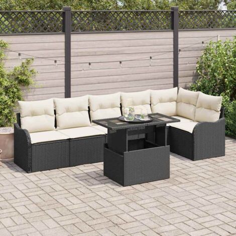 Conjunto de sofá de jardín 7 pcs Negro Rattan de Poliéster