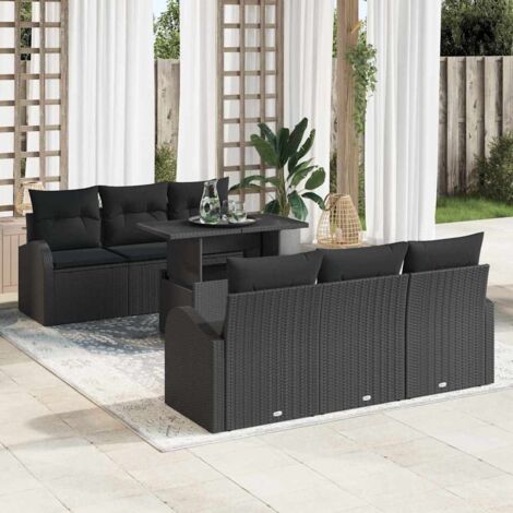 Conjunto de sofá de jardín 7 pcs Negro Rattan de Poliéster vidaXL