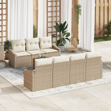 Conjunto de sofá de jardín 8 pcs Beige y blanco