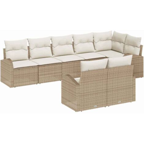 Conjunto de sofá de jardín 8 pcs Beige y Poliratán