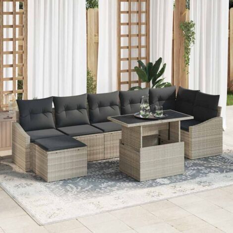 Conjunto de sofá de jardín 8 pcs Gris Claro ratán sintético vidaXL