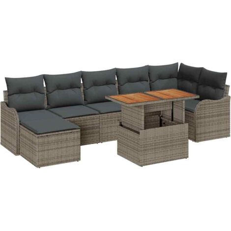 Conjunto de sofá de jardín 8 pcs Gris Poliratán