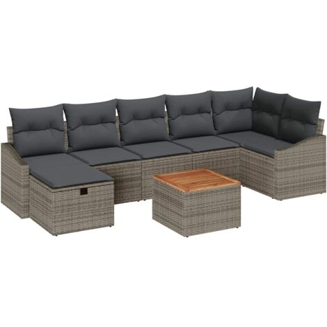 Conjunto de sofá de jardín 8 pcs Gris Poliratán