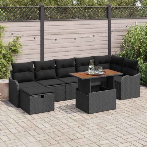 Conjunto de sofá de jardín 8 pcs Negro Poliratán