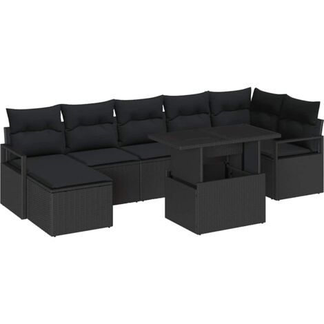 Conjunto de sofá de jardín 8 pcs Negro Poliratán