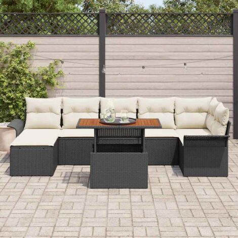 Conjunto de sofá de jardín 8 pcs Negro Poliratán vidaXL