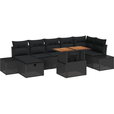 Conjunto de sofá de jardín 8 pcs Negro ratán sintético vidaXL