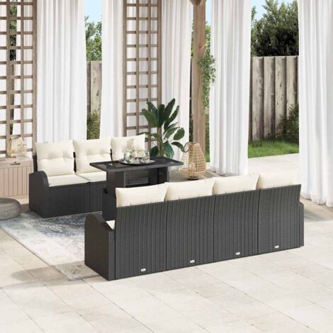 Conjunto de sofá de jardín 8 pcs Negro Rattan de Poliéster vidaXL
