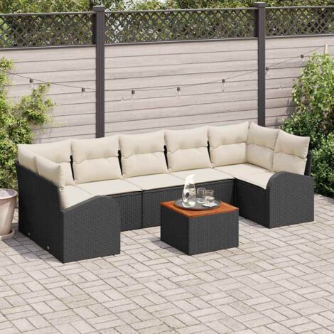 Conjunto de sofá de jardín 8 pcs Negro y blanco