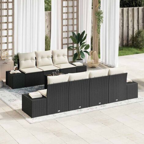 Conjunto de sofá de jardín 8 pcs Negro y crema 55 x 55 x 37 cm