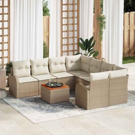 Conjunto de sofá de jardín 9 pcs Beige y blanco