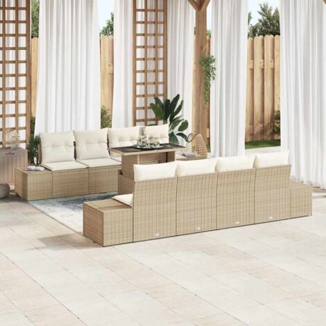Conjunto de sofá de jardín 9 pcs Beige y Crema ratán sintético vidaXL