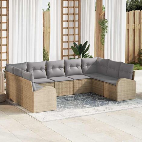 Conjunto de sofá de jardín 9 pcs beige y gris claro Poliratán