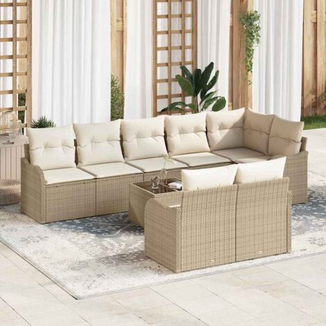Conjunto de sofá de jardín 9 pcs Beige y ratán sintético