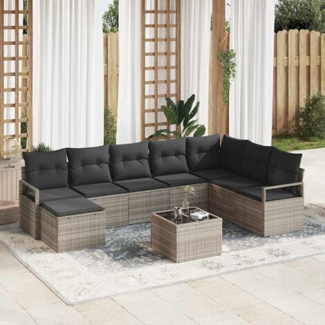 Conjunto de sofá de jardín 9 pcs Gris claro Poliratán vidaXL