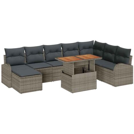 Conjunto de sofá de jardín 9 pcs Gris Poliratán
