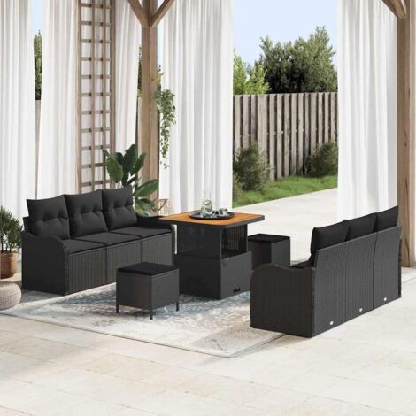 Conjunto de sofá de jardín 9 pcs Negro 80 x 80 x 71 cm