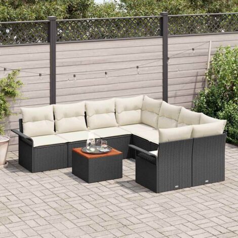 Conjunto de sofá de jardín 9 pcs Negro Poliratán