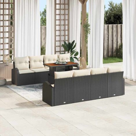 Conjunto de sofá de jardín 9 pcs Negro Poliratán vidaXL