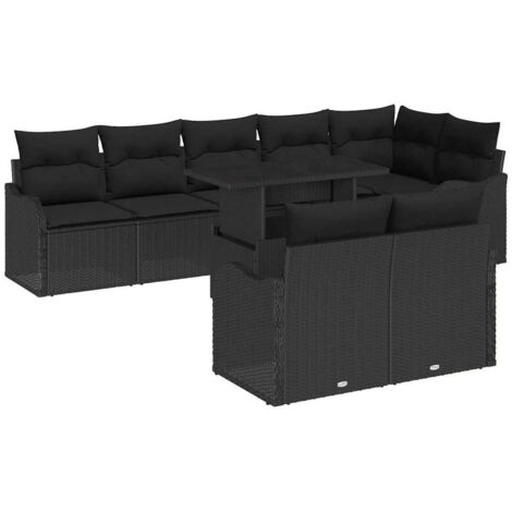 Conjunto de sofá de jardín 9 pcs Negro Rattan de Poliéster