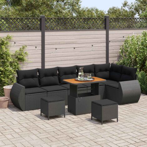 Conjunto de sofá de jardín 9 pcs Negro Rattan de Poliéster