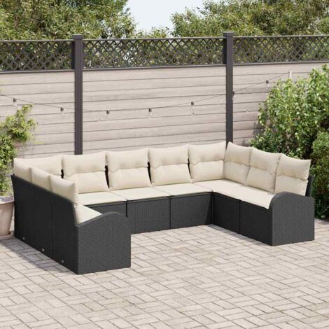 Conjunto de sofá de jardín 9 pcs Negro y  Poliratán