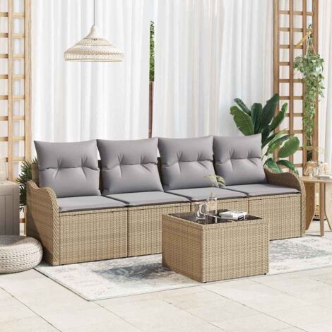 Conjunto de sofá de jardín Beige ratán sintético vidaXL