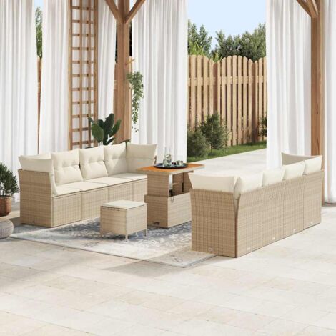 Conjunto de sofá de jardín con cojín 11 pcs beige y crema
