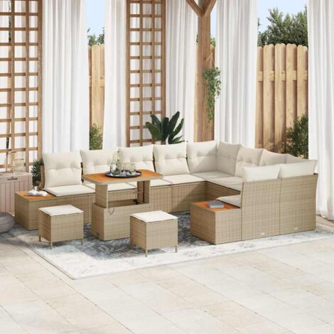 Conjunto de sofá de jardín con cojín 12 pcs Beige Poliratán