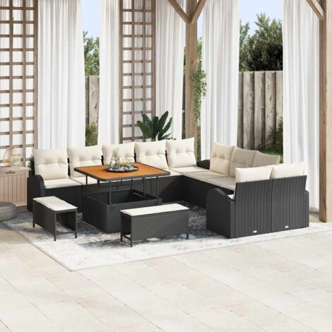 Conjunto de sofá de jardín con cojín 13 pcs Negro Poliratán