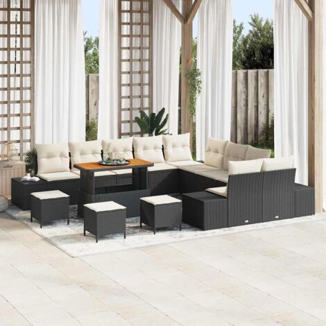 Conjunto de sofá de jardín con cojín 14 pcs Negro Poliratán