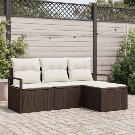 Conjunto de sofá de jardín con cojín 4 pcs Marrón y crema