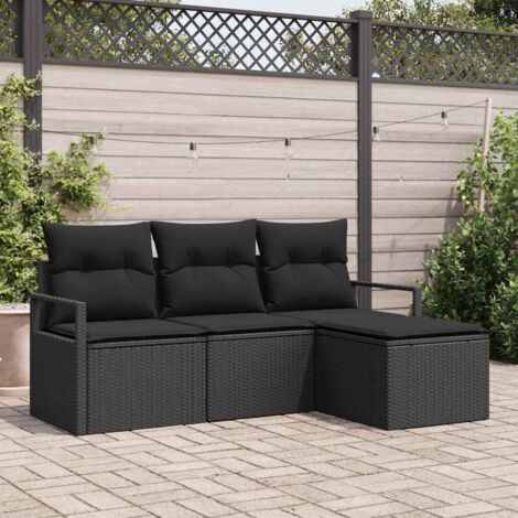Conjunto de sofá de jardín con cojín 4 pcs Negro