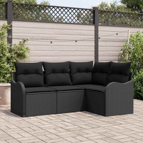 Conjunto de sofá de jardín con cojín 4 pcs Negro Poliratán