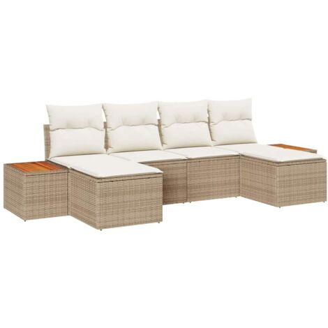 Conjunto de sofá de jardín con cojín 6 pcs Beige y Crema vidaXL
