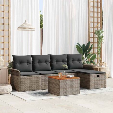 Conjunto de sofá de jardín con cojín 6 pcs Gris Poliratán