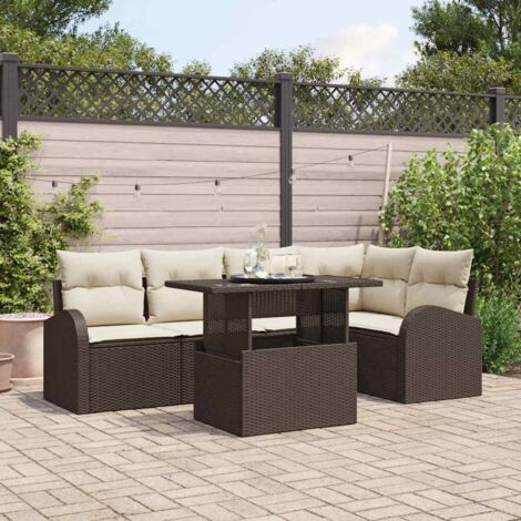 Conjunto de sofá de jardín con cojín 6 pcs Marrón Poliratán