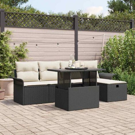 Conjunto de sofá de jardín con cojín 6 pcs Negro Poliratán vidaXL