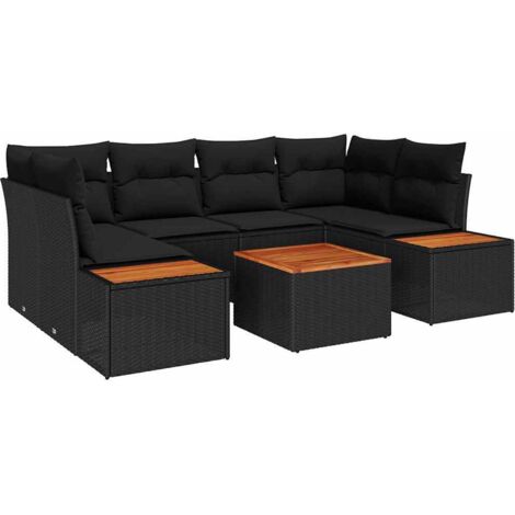 Conjunto de sofá de jardín con cojín 6 pcs Negro Poliratán vidaXL