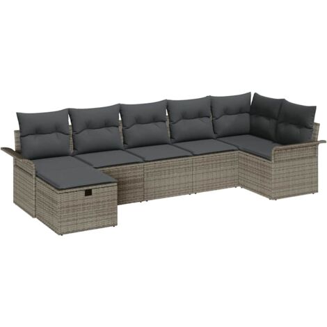 Conjunto de sofá de jardín con cojín 7 pcs Gris Poliratán