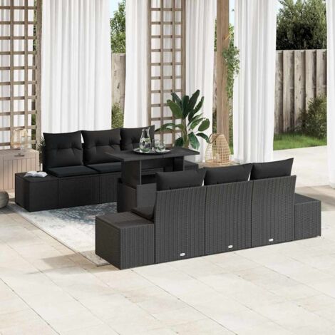 Conjunto de sofá de jardín con cojín 7 pcs Negro vidaXL