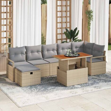 Conjunto de sofá de jardín con cojín 8 pcs Beige Poliratán vidaXL