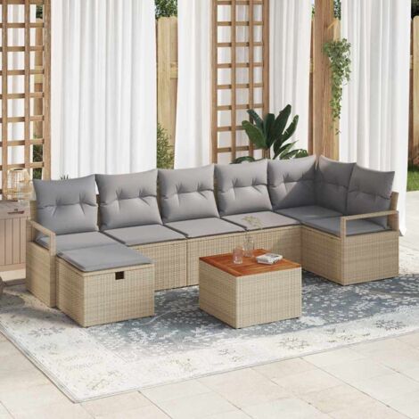 Conjunto de sofá de jardín con cojín 8 pcs Beige Poliratán vidaXL