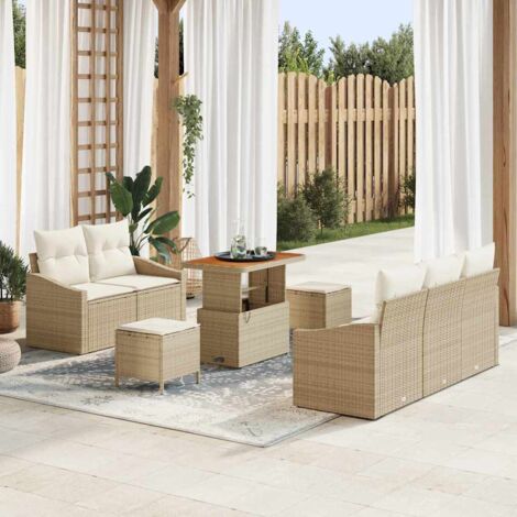 Conjunto de sofá de jardín con cojín 8 pcs Beige y Crema vidaXL