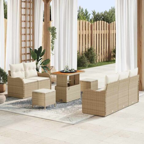 Conjunto de sofá de jardín con cojín 8 pcs Beige y Crema vidaXL