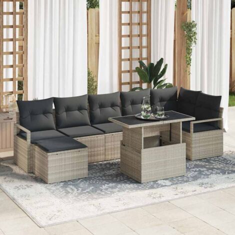 Conjunto de sofá de jardín con cojín 8 pcs Gris claro vidaXL